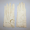 Gloves, leather, silk, probably American
