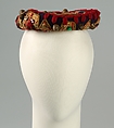 Hat, Sally Victor (American, 1905–1977), Wool, silk, metallic, plastic beads, wood, American