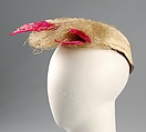 Cocktail hat, Sally Victor  American, plastic (cellophane), feathers, rayon, American
