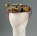 Hat, Sally Victor (American, 1905–1977), rayon, glass, American