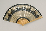 Fan, Wood, silk, metallic, sequins, mother-of-pearl, metal, French