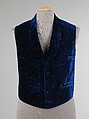 Dinner vest, silk, cotton, leather, American