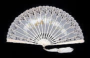 Fan, Ivory, silk, mother-of-pearl, metal, probably French