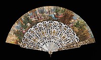 Fan, Mother-of-pearl, paper, gouache, metal, probably Spanish