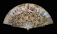 Fan, Mother-of-pearl, paper, gouache, metal, probably Spanish