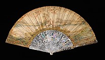 Fan, mother-of-pearl, parchment, gouache, metal, Italian