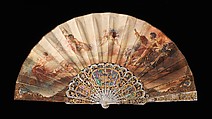 Fan, mother-of-pearl, parchment, gouache, metal, probably Italian