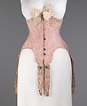 Waist cincher, Attributed to Redfern (1847–1940), silk, bone, metal, elastic, cotton, probably French