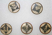 Button, silk, glass, ivory, probably European