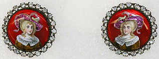 Button, enamel, metal, strass, French
