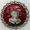 Button, enamel, metal, strass, French