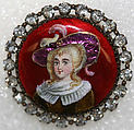Button, enamel, metal, strass, French