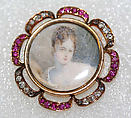 Button, metal, ivory, glass, rubies, diamonds, French