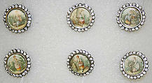 Button, ivory, metal, strass, French