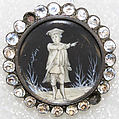 Button, ivory, glass, metal, strass, French