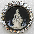 Button, ivory, glass, metal, strass, French