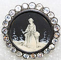 Button, ivory, glass, metal, strass, French