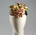 Dinner hat, Schiaparelli French, Cotton, plastic (cellulose acetate), silk, French