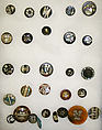 Button, horn, mother-of-pearl, paper, metal, British