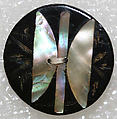 Button, horn, mother-of-pearl, paper, metal, British