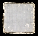 Handkerchief, Cotton, linen, probably French