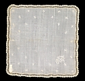 Handkerchief, Cotton, linen, probably French