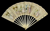 Fan, Ivory, paper, paint, glass, French