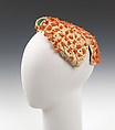 Cocktail hat, Sally Victor  American, straw, coral, rhinestones, silk, American