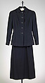Suit, Mainbocher  French and American, wool, plastic (cellulose nitrate), American