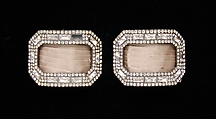 Shoe buckles, Rhinestones, metal, silk, probably French