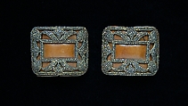 Shoe buckles, Metal, leather, probably French