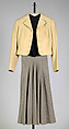 Suit, Mainbocher  French and American, wool, silk, plastic (cellulose nitrate), American