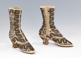 Evening boots, silk, metal, probably French