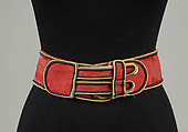 Cocktail belt, Leather, silk, metal, probably French