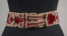 Cocktail belt, Silk, leather, metal, American or European
