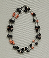 Necklace, Glass, coral, cotton, American