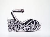 Evening sandals, Salvatore Ferragamo (Italian, 1898–1960), leather, silk, metal, rhinestones, Italian