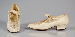 Evening shoes, Leather, beads, silk, American