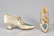 Evening shoes, Silk, glass beads, metal beads, American