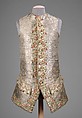 Waistcoat, silk, metal, linen, probably British