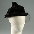 Hat, Wool, silk, jet beads, American