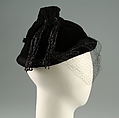 Hat, Wool, silk, jet beads, American