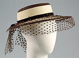 Hat, Walter Florell French, Straw, cotton, silk, American