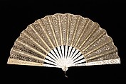 Fan, mother-of-pearl, metal, silk, probably French