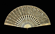Fan, ivory, metal, silk, mother-of-pearl, French
