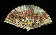 Fan, mother-of-pearl, paper, gouache, metal, probably French