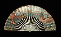 Fan, mother-of-pearl, paper, gouache, metal, probably French
