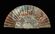 Fan, mother-of-pearl, metal, paper, gouache, French