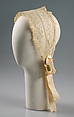 Boudoir cap, Silk, linen, American
