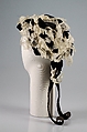 Bonnet, Linen, silk, beads, American